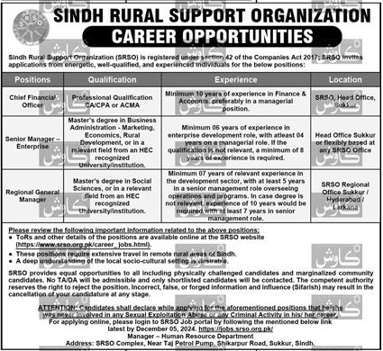 Sindh Rural Support Organization SRSO Jobs 2024 Online Apply