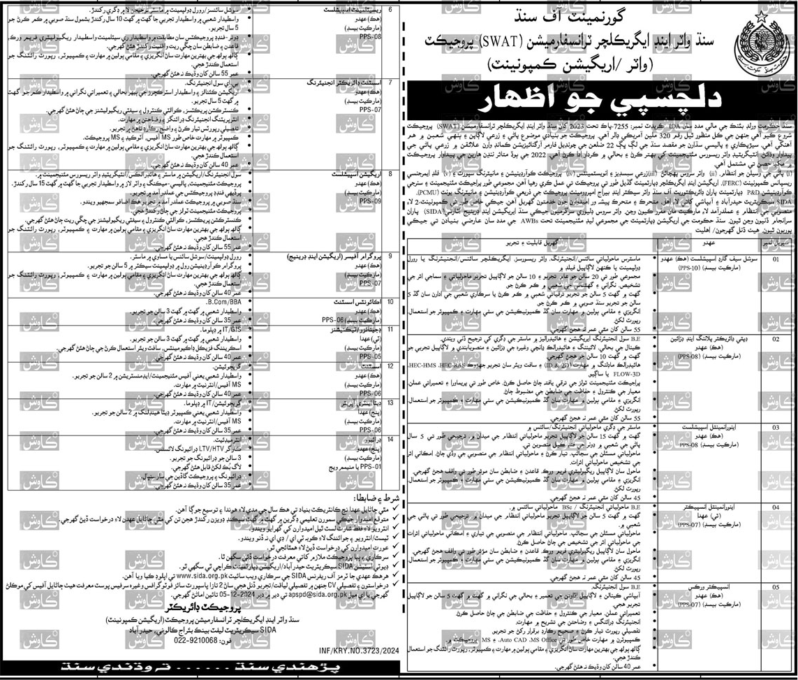 Sindh Water and Agriculture Transformation Project SWAT Jobs 2024 Advertisement